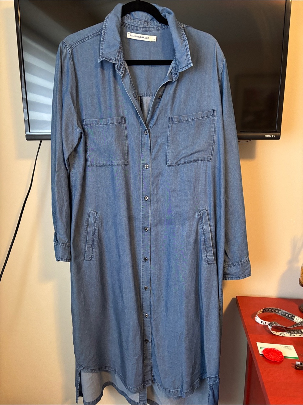 Standard Grace Chambray Long-Sleeve Shirt Dress in Light Blue